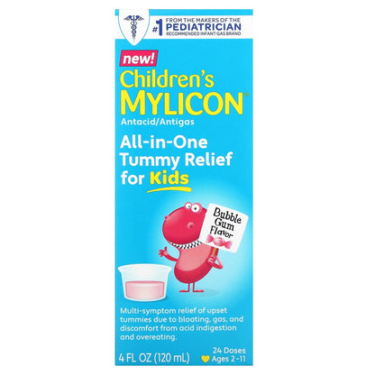 Mylicon, Children's Mylicon, All-in-One Tummy Relief for Kids, Ages 2-11, Bubble Gum, 4 fl oz (120 ml)