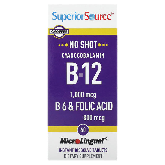 Superior Source, Cyanocobalamin B-12, B-6 & Folic Acid, 60 MicroLingual® Instant Dissolve Tablets