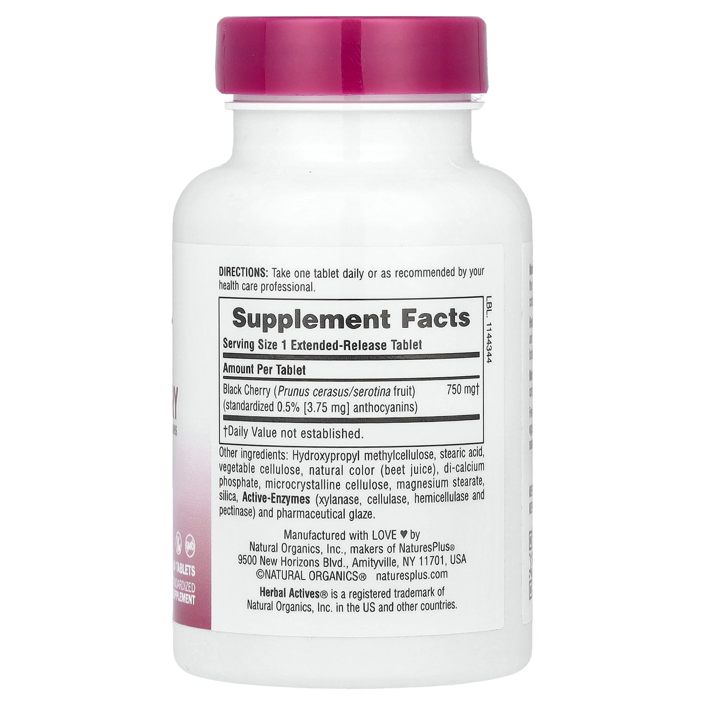 NaturesPlus, Herbal Actives, Black Cherry, 750 mg, 30 Tablets