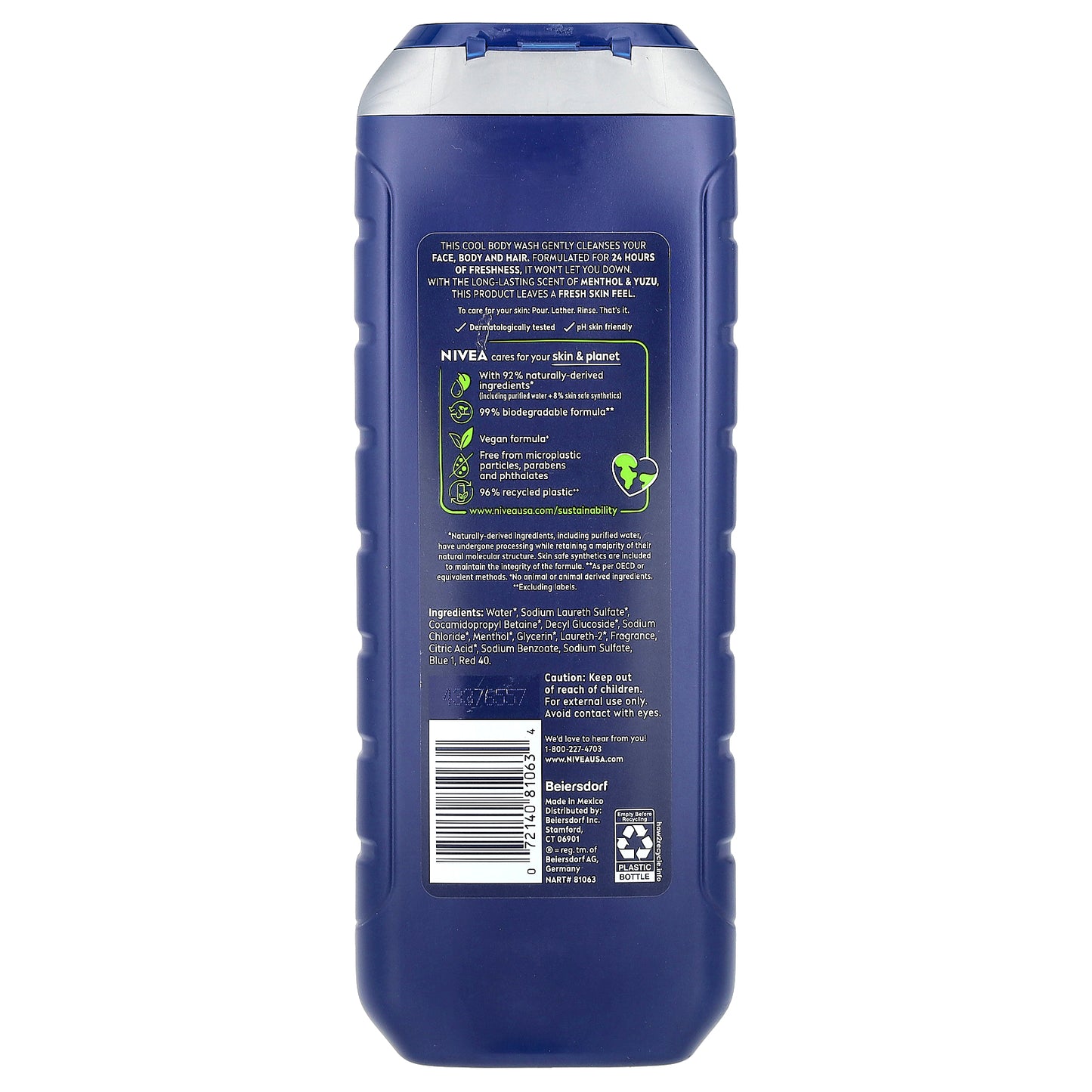 Nivea, Men, Cool 3 in 1 Body Wash, Menthol & Yuzu, 16.9 fl oz (500 ml)