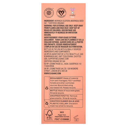 Cliganic, Splash of Glowy Hydration™, Organic Moringa Oil, 2 fl oz (60 ml)