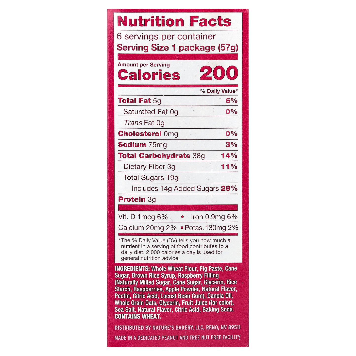 Nature's Bakery, Fig Bar, Raspberry, 6 Twin Packs, 2 oz (57 g) Each