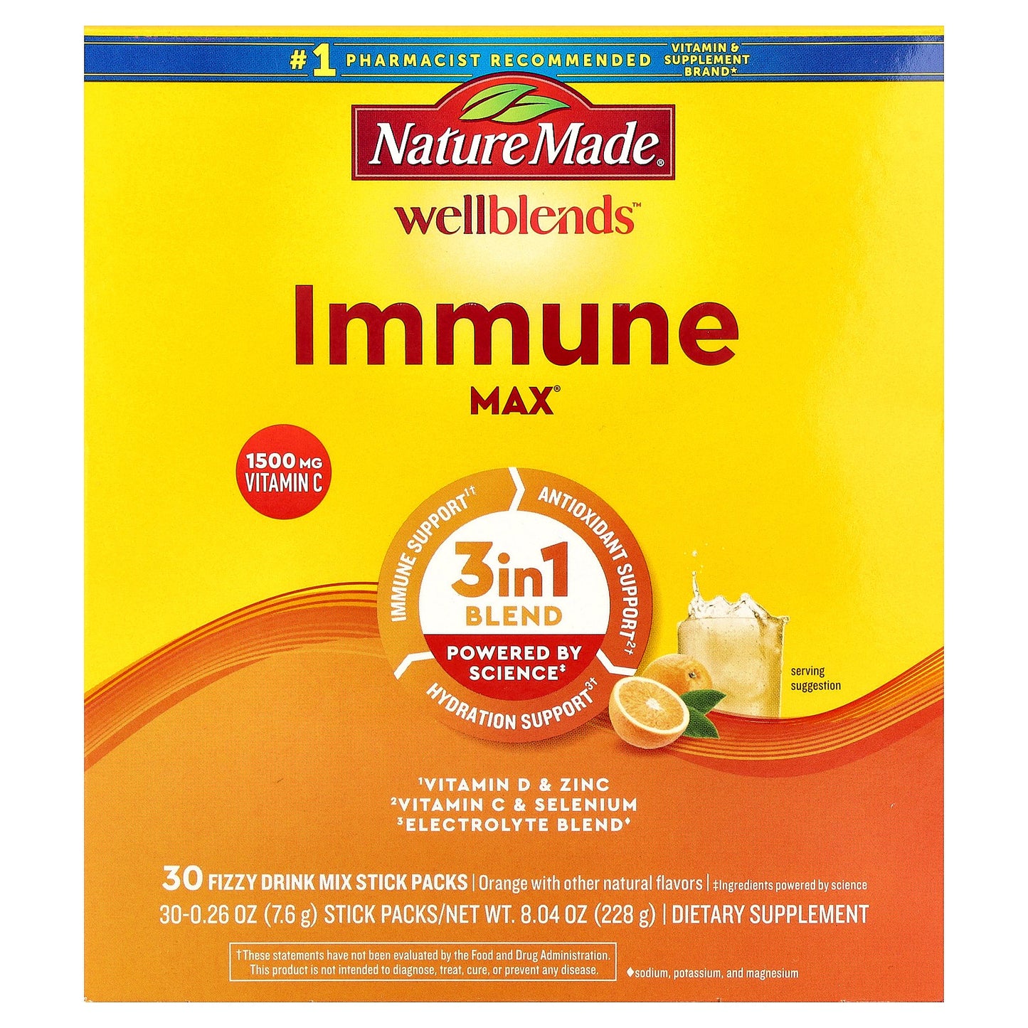 Nature Made, Wellblends™, Immune Max®, Orange, 30 Stick Packs, 0.26 oz (7.6 g) Each