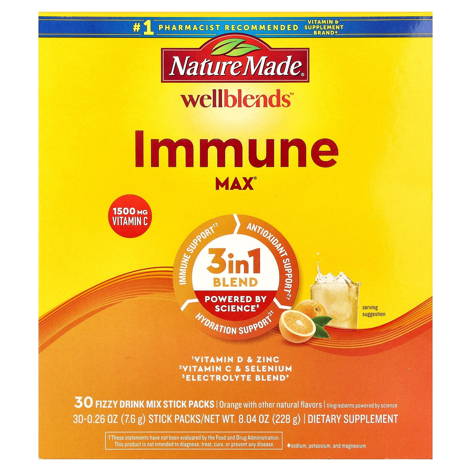 Nature Made, Wellblends™, Immune Max®, Orange, 30 Stick Packs, 0.26 oz (7.6 g) Each
