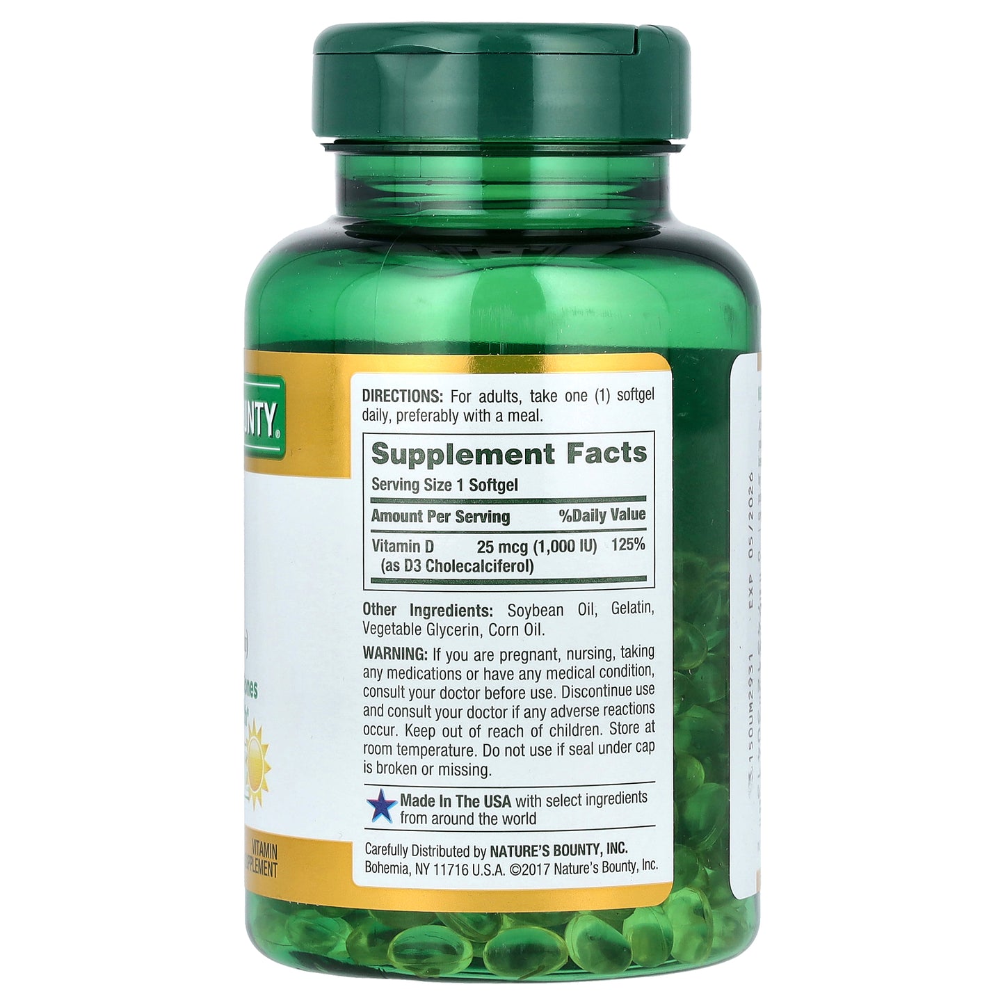 Nature's Bounty, D3, 25 mcg (1,000 IU), 350 Rapid Release Softgels