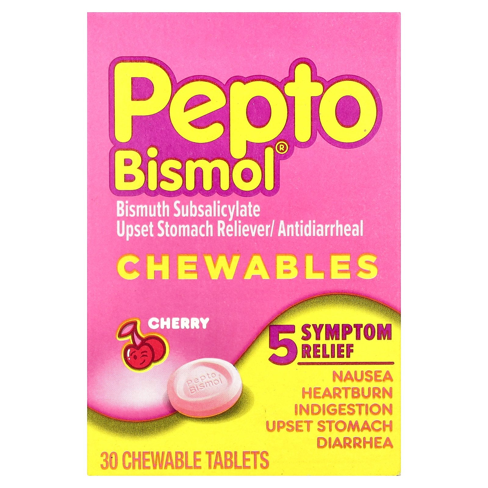 Pepto Bismol, Chewables, Cherry, 30 Chewable Tablets (131 mg per Tablet)