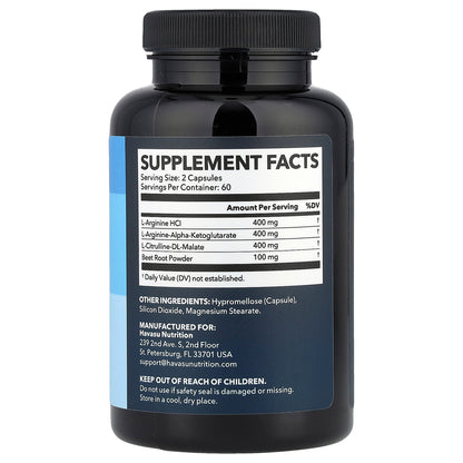 Havasu Nutrition, L-Arginine + Citrulline Amino Acid, 120 Capsules