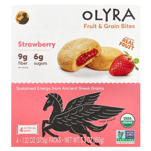 Olyra, Fruit & Grain Bites, Strawberry , 4 Packs, 1.32 oz (37.5 g) Each
