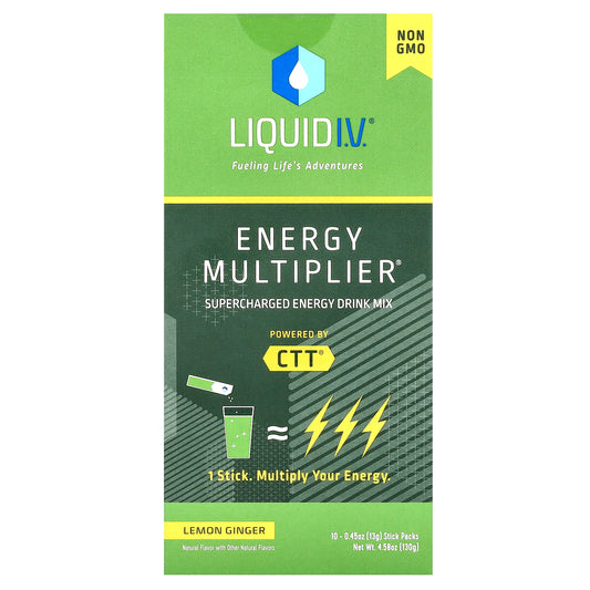 Liquid I.V., Energy Multiplier, Supercharged Energy Drink Mix, Lemon Ginger, 10 Stick Packs, 0.45 oz (13 g) Each