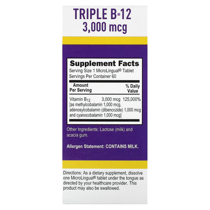 Superior Source, Triple B-12, 3,000 mcg, 60 MicroLingual Instant Dissolve Tablets