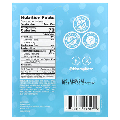 Kiss My Keto, Gummy Candy, Tropical Rings, Mango Orange Pineapple, 6 Bags, 1.76 oz (50 g ) Each
