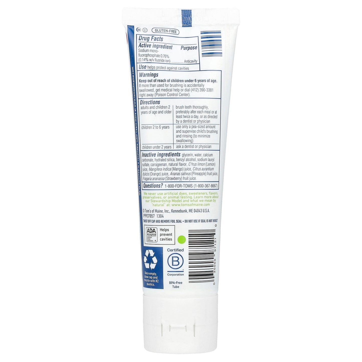 Tom's of Maine, Natural Children's Fluoride Toothpaste, Outrageous Orange Mango, 5.1 oz (144 g)