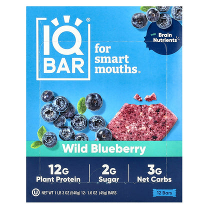 IQBAR, Plant Protein Bars, Wild Blueberry, 12 Bars, 1.6 oz (45 g) each