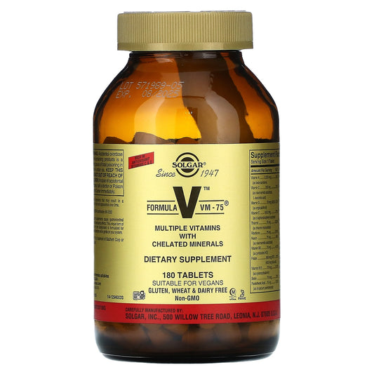 Solgar, Formula V, VM-75, Multiple Vitamins with Chelated Minerals, 180 Tablets