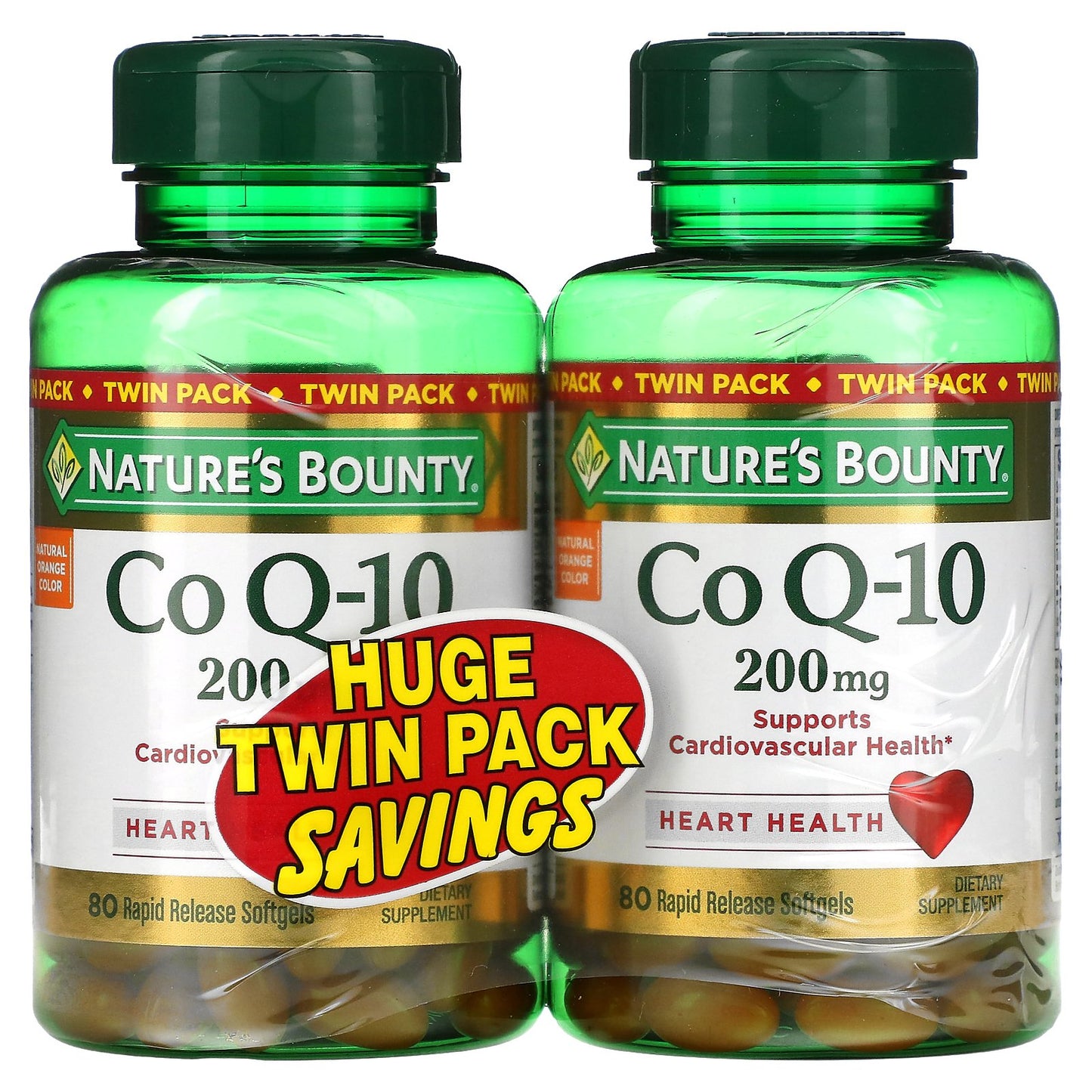 Nature's Bounty, Co Q-10, Twin Pack, 200 mg, 2 Bottles, 80 Rapid Release Softgels Each