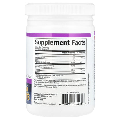 Natural Factors, Stress-Relax®, Nighttime Magnesium Bisglycinate Powder with Melatonin, Gaba & L-Theanine, Tropical Fruit, 4.23 oz (120 g)