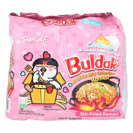 Buldak, Buldak™, Stir-Fried Ramen, Spicy Chicken, Carbonara, 5 Packs, 4.58 oz (130 g) Each