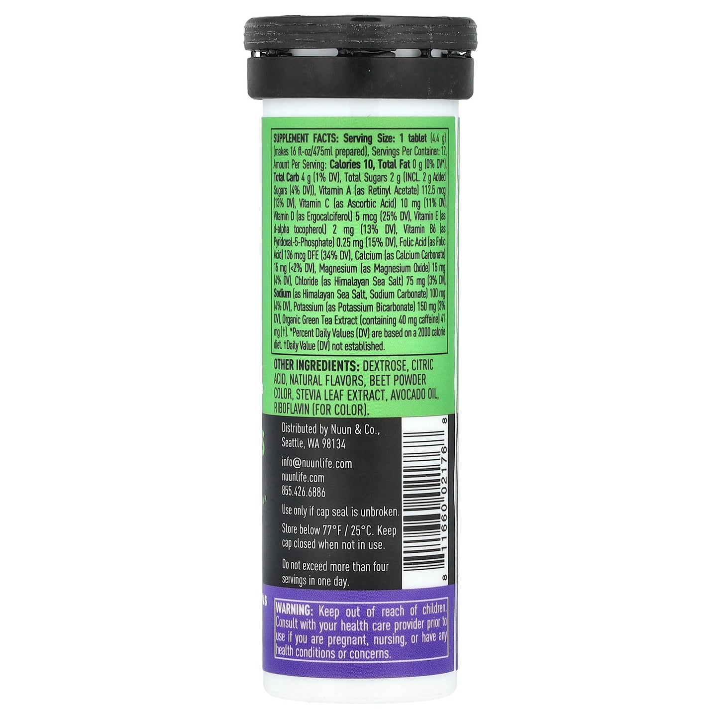 Nuun, Hydration, Vitamins + Caffeine, Effervescent Vitamin Supplement, Blackberry Citrus, 12 Tablets