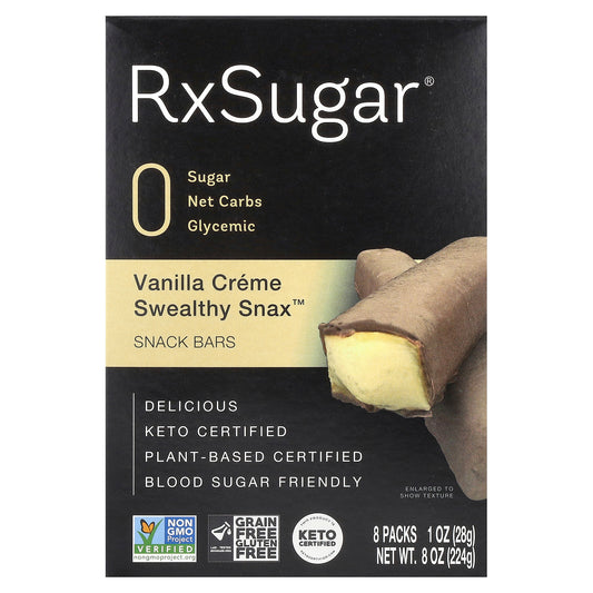 RxSugar, Swealthy Snax, Snack Bars, Vanilla Creme, 8 Packs, 1 oz (28 g) Each