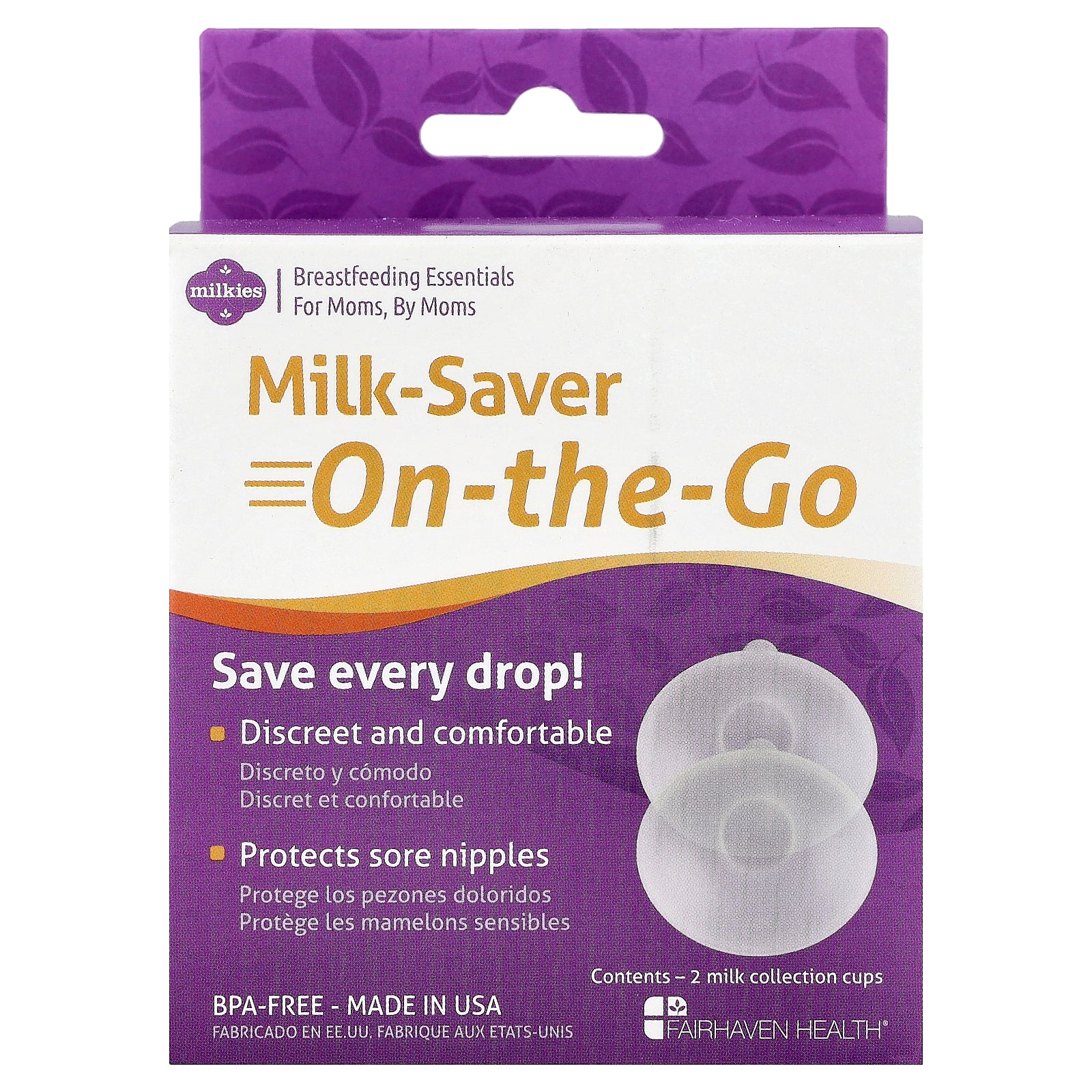 Fairhaven Health, Milkies, Milk-Saver-On-The-Go, 2 Milk Collection Cups