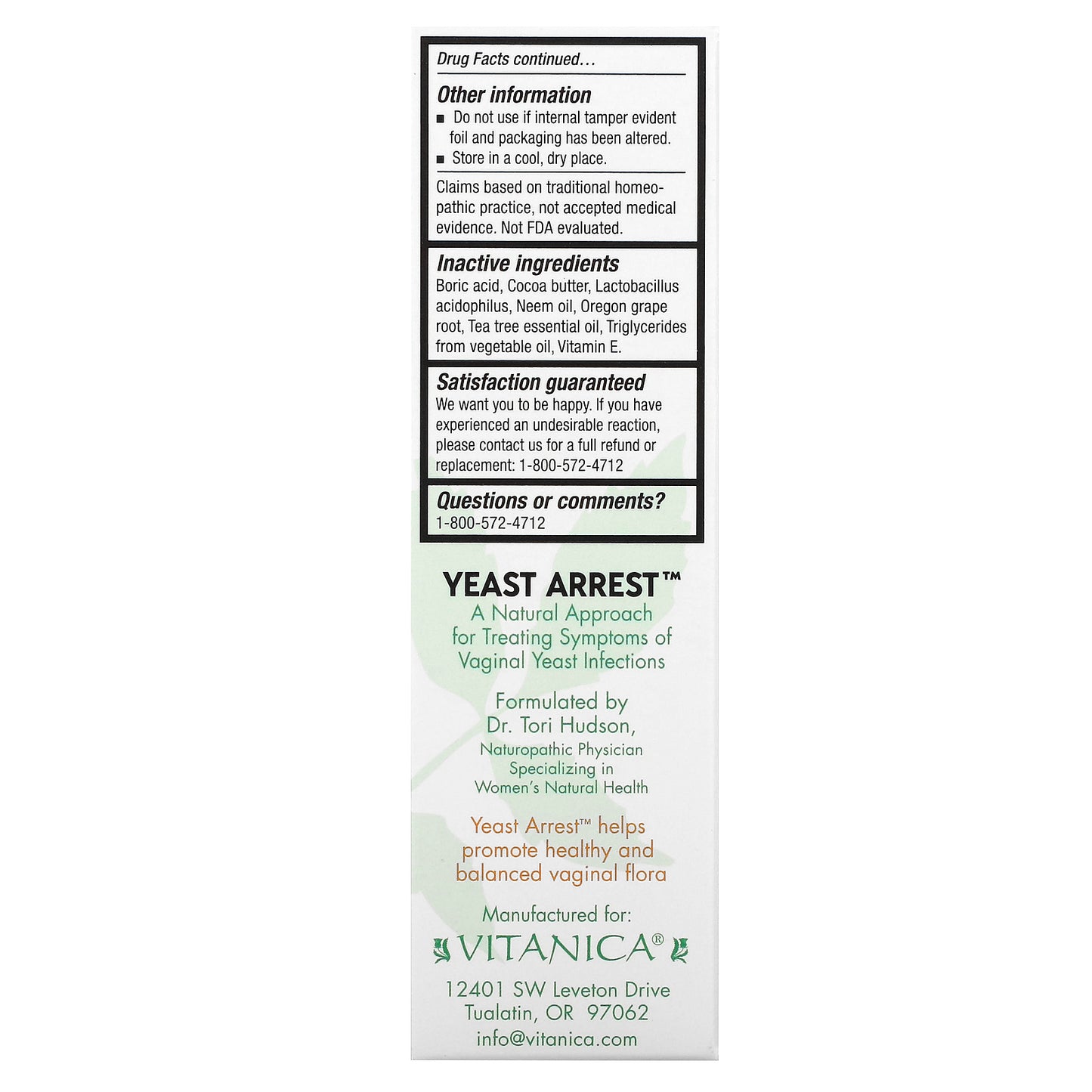 Vitanica, Yeast Arrest, 14 Vaginal Suppositories