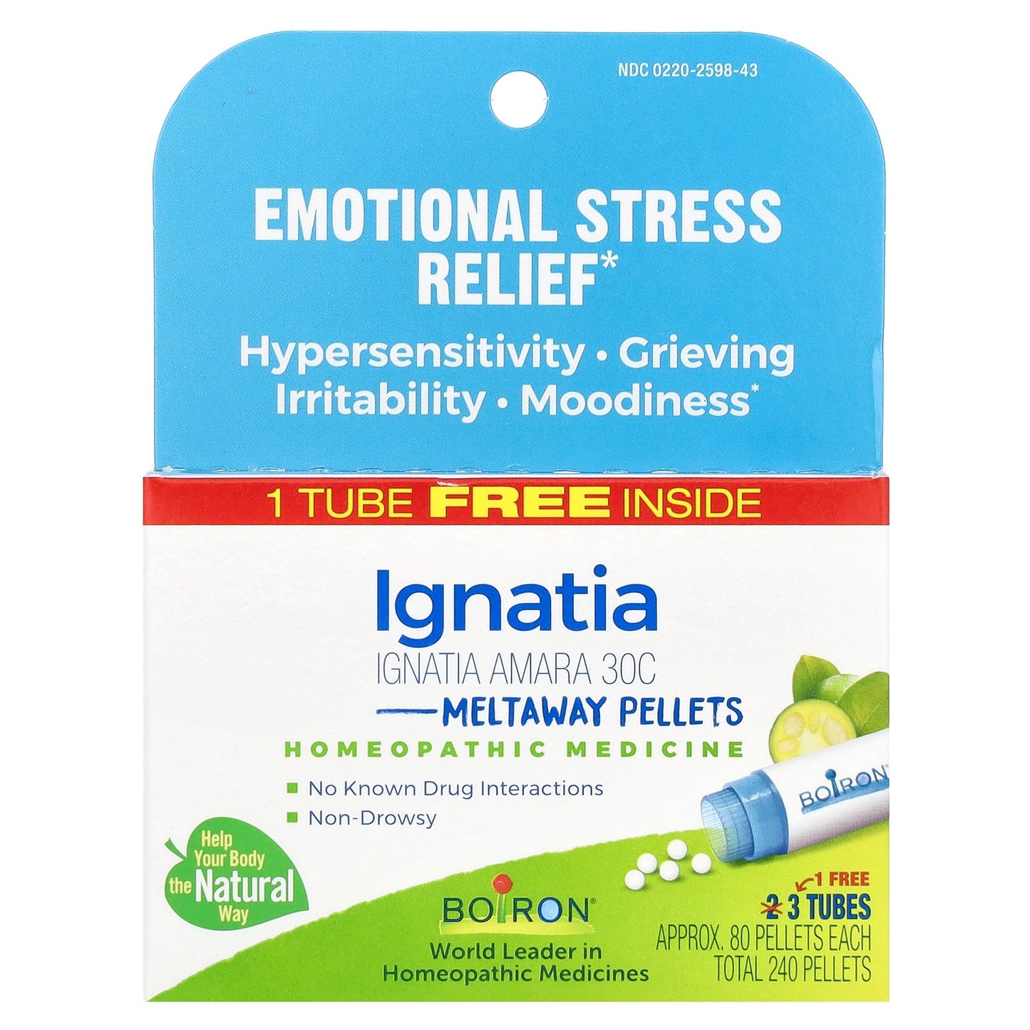 Boiron, Ignatia Amara, Meltaway Pellets, 30C,  3 Tubes, 80 Pellets Each