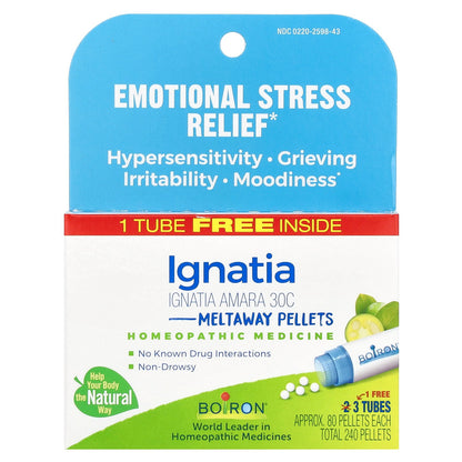 Boiron, Ignatia Amara, Meltaway Pellets, 30C,  3 Tubes, 80 Pellets Each