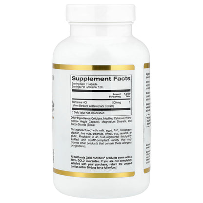 California Gold Nutrition, Berberine HCI, 500 mg, 120 Veggie Capsules