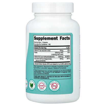 Nutricost, Women, Iron With Vitamin C, Folate, & Vitamin B12, 180 Capsules