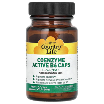 Country Life, Coenzyme Active B6 Caps, P-5-P/PAK, 30 Vegan Capsules