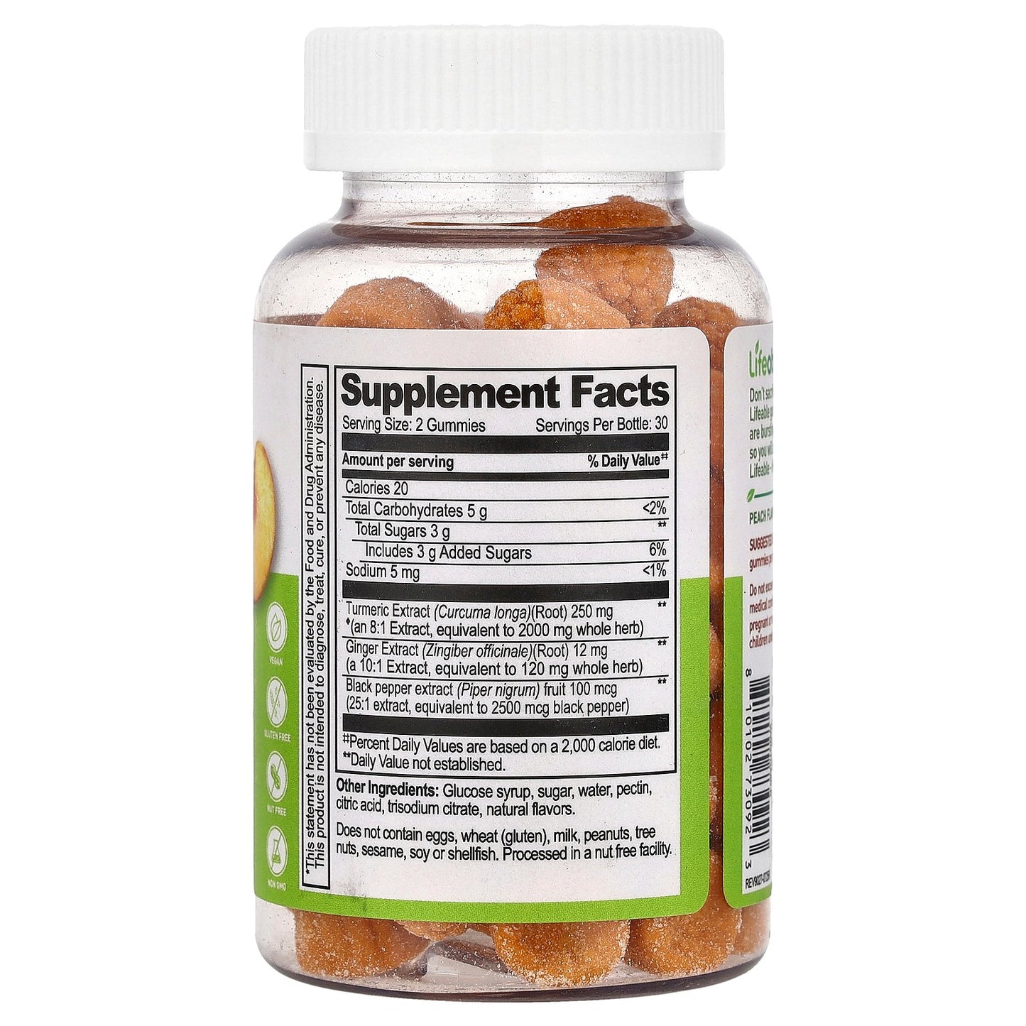 Lifeable, Turmeric Curcumin Gummies, Peach, 60 Gummies