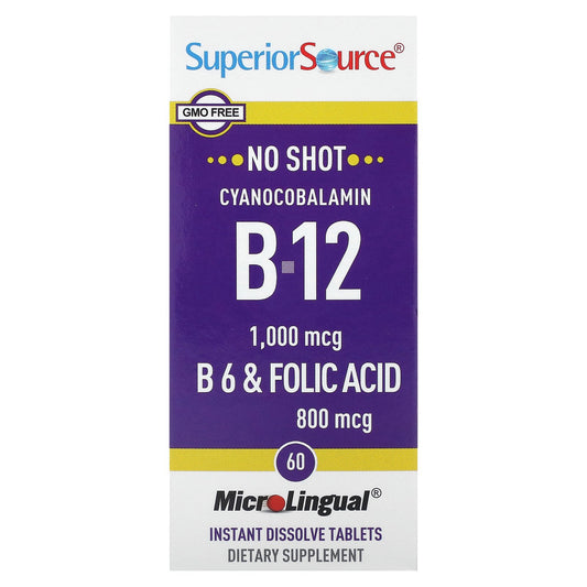 Superior Source, Cyanocobalamin B-12, B-6 & Folic Acid, 60 MicroLingual Instant Dissolve Tablets