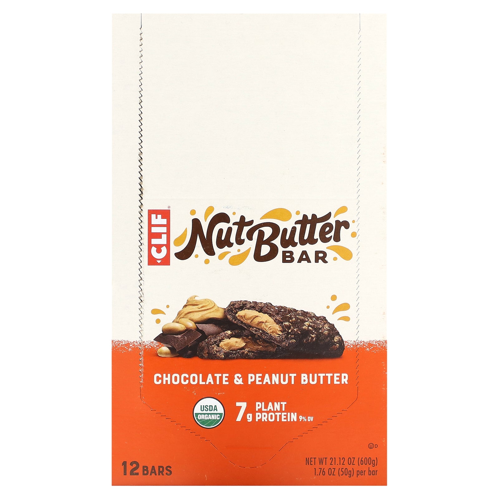 Clif Bar, Organic Nut Butter Bar, Chocolate & Peanut Butter, 12 Bars, 1.76 oz (50 g) Each