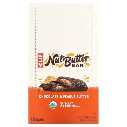 Clif Bar, Organic Nut Butter Bar, Chocolate & Peanut Butter, 12 Bars, 1.76 oz (50 g) Each