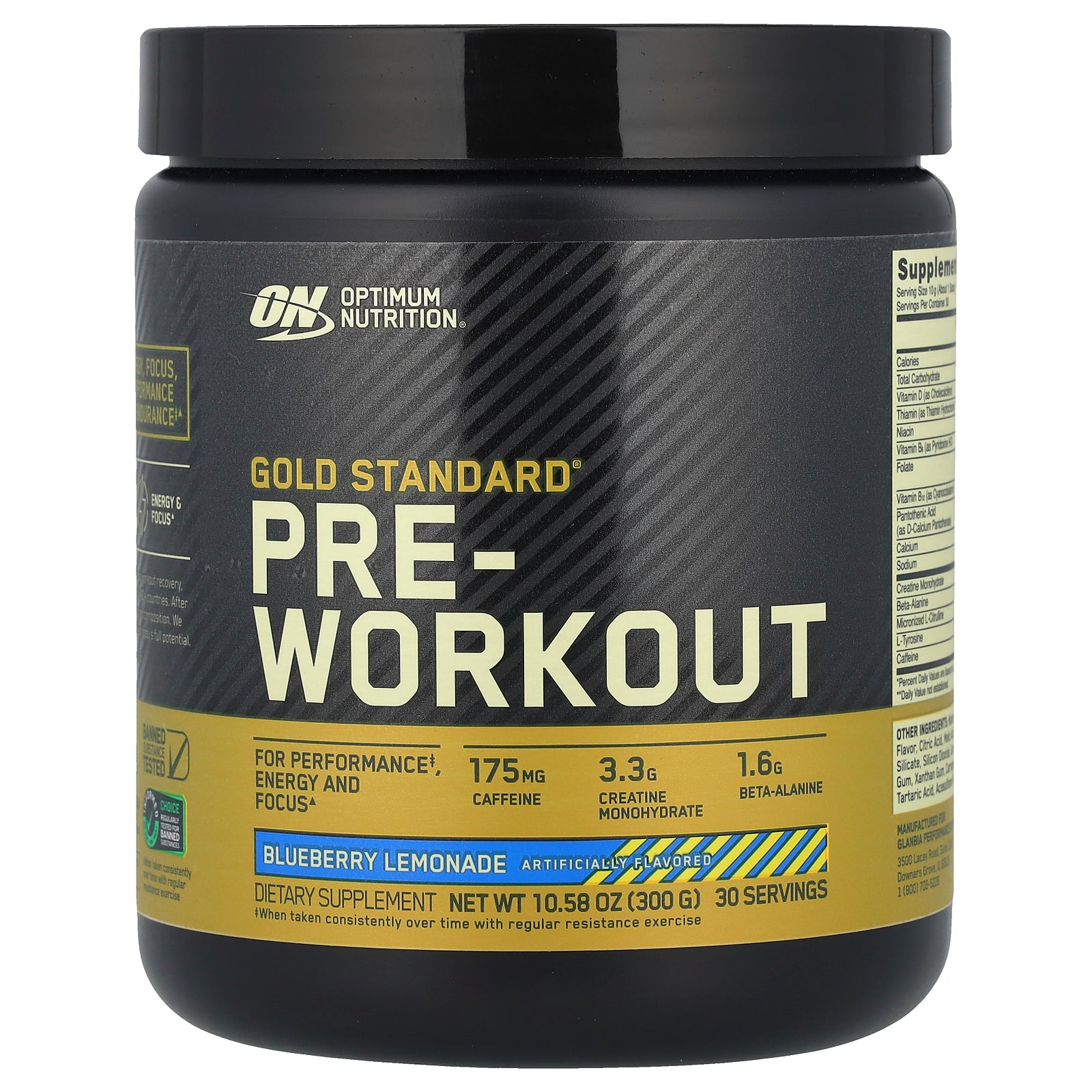 Optimum Nutrition, Gold Standard® Pre-Workout, Blueberry Lemonade, 10.58 oz (300 g)