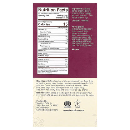 Teeccino, Roasted Herbal Tea, Java, Caffeine Free, 25 Tea Bags, 5.3 oz (150 g)