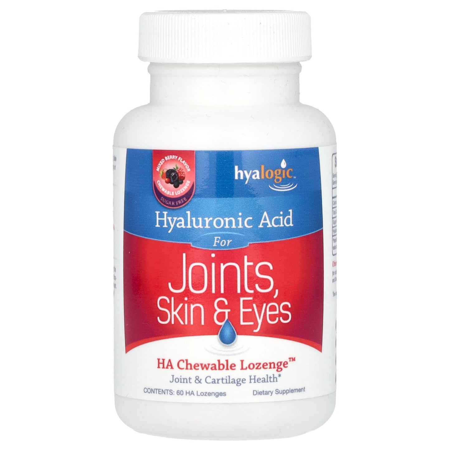 Hyalogic, Hyaluronic Acid For Joints, Skin & Eyes, Mixed Berry, 60 Lozenges