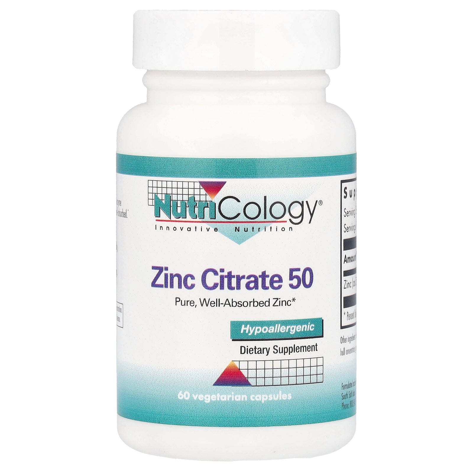 Nutricology, Zinc Citrate 50, 50 mg , 60 Vegetarian Capsules