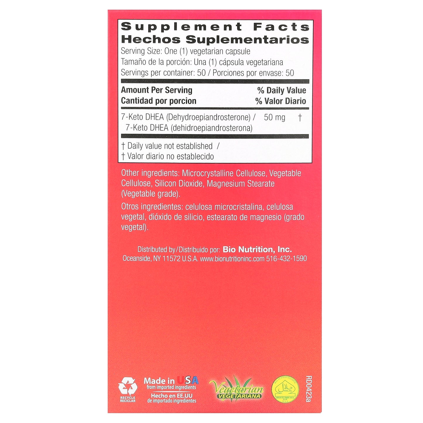 Bio Nutrition, 7-Keto, DHEA, 50 mg, 50 Vegetarian Capsules