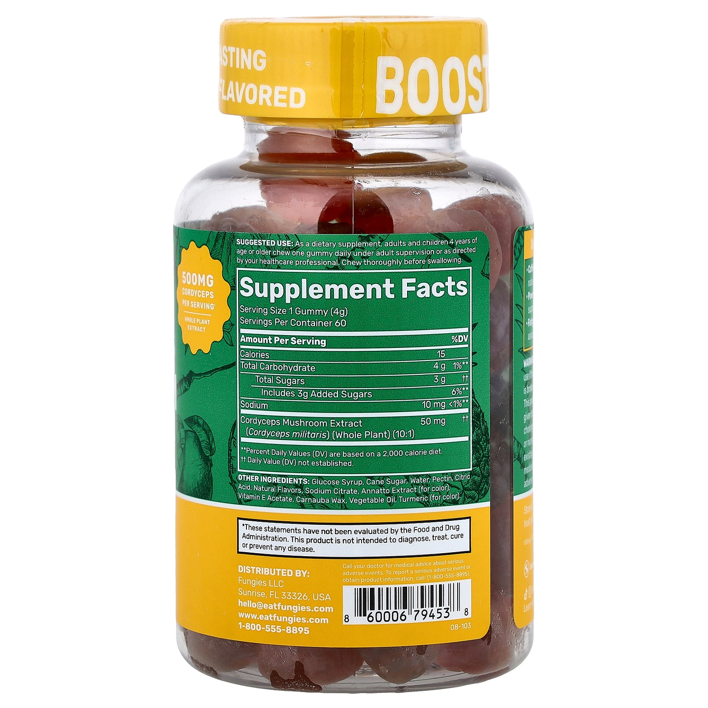 Fungies, Cordyceps Mushroom Energy Gummies, Mango and Pineapple, 60 Pectin Gummies