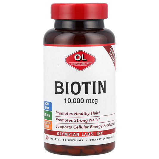 Olympian Labs, Biotin, Maximum Strength, 10,000 mcg, 60 Tablets