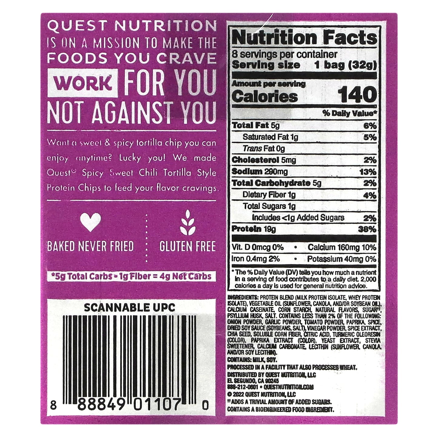 Quest Nutrition, Tortilla Style Protein Chips, Spicy Sweet Chili, 8 Bags, 1.1 oz (32 g) Each
