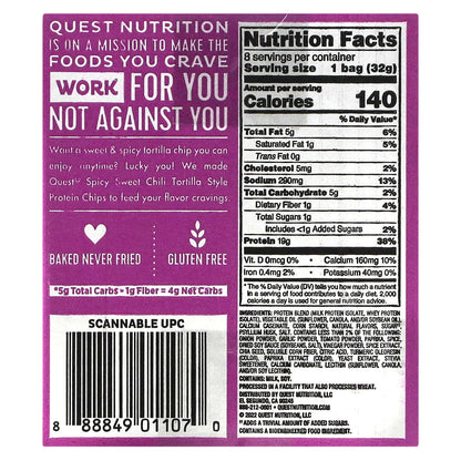 Quest Nutrition, Tortilla Style Protein Chips, Spicy Sweet Chili, 8 Bags, 1.1 oz (32 g) Each