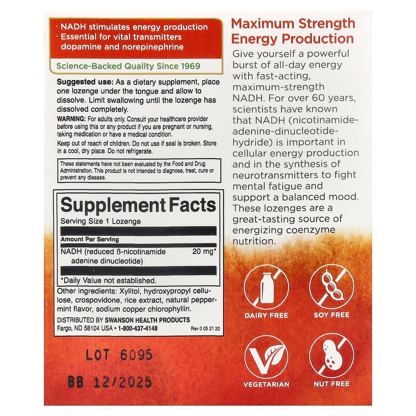 Swanson, NADH, Peppermint, 20 mg, 30 Lozenges