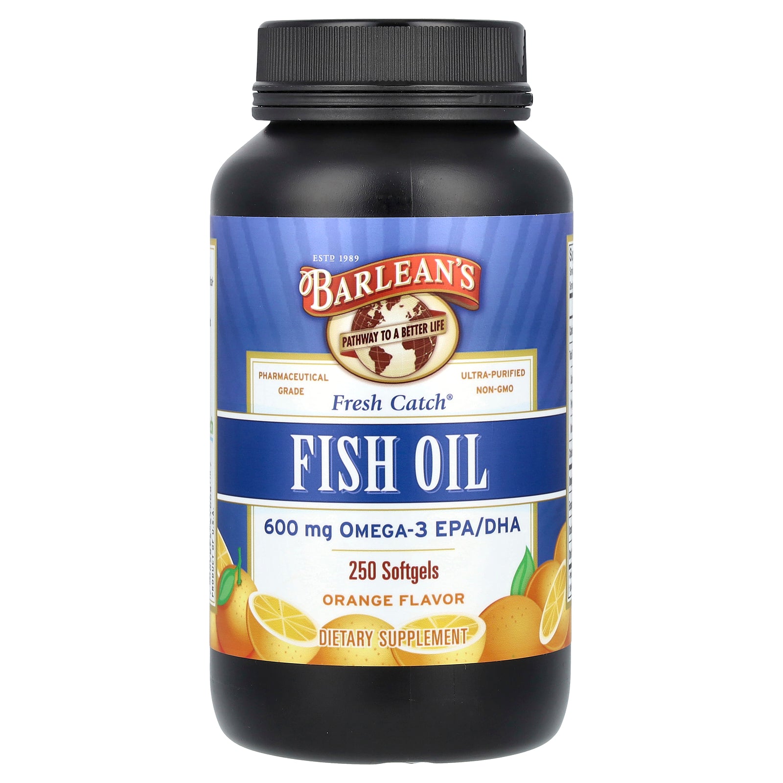 Barlean's, Fresh Catch, Fish Oil, Omega-3 EPA/DHA, Orange, 600 mg, 250 Softgels (300 mg per Softgel)