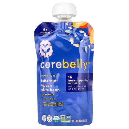 Cerebelly, Organic Puree, 6+ Months, Butternut Squash & White Bean, 6 Pouches, 4 oz (113 g) Each
