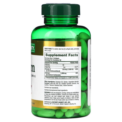 Nature's Bounty, Calcium Plus Vitamin D3, 1,200 mg, 120 Rapid Release Softgels (600 mg per Softgel)