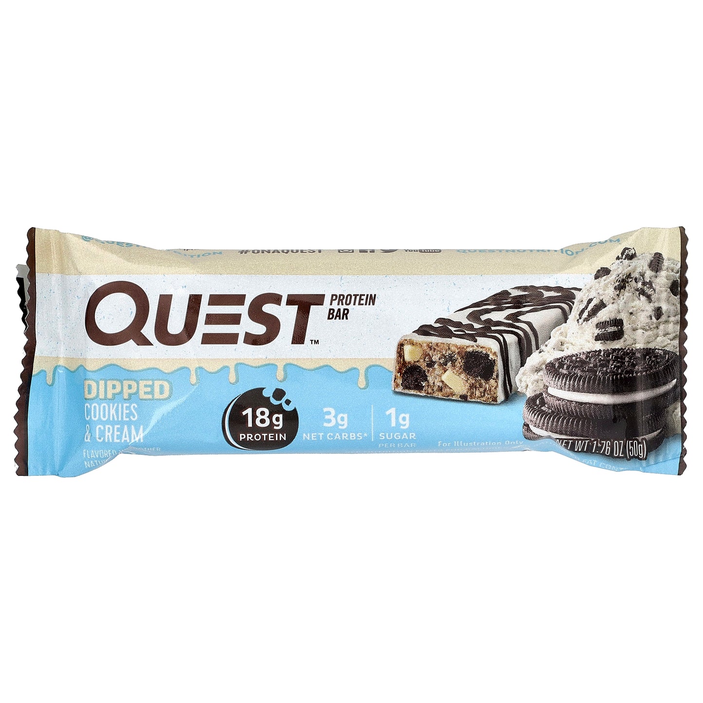 Quest Nutrition, Protein Bar, Dipped Cookies & Cream, 12 Bars, 1.76 oz (50 g) Each