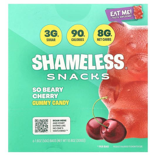 Shameless Snacks, Gummy Candy, So Beary Cherry, 6 Bags, 1.8 oz (50 g) Each