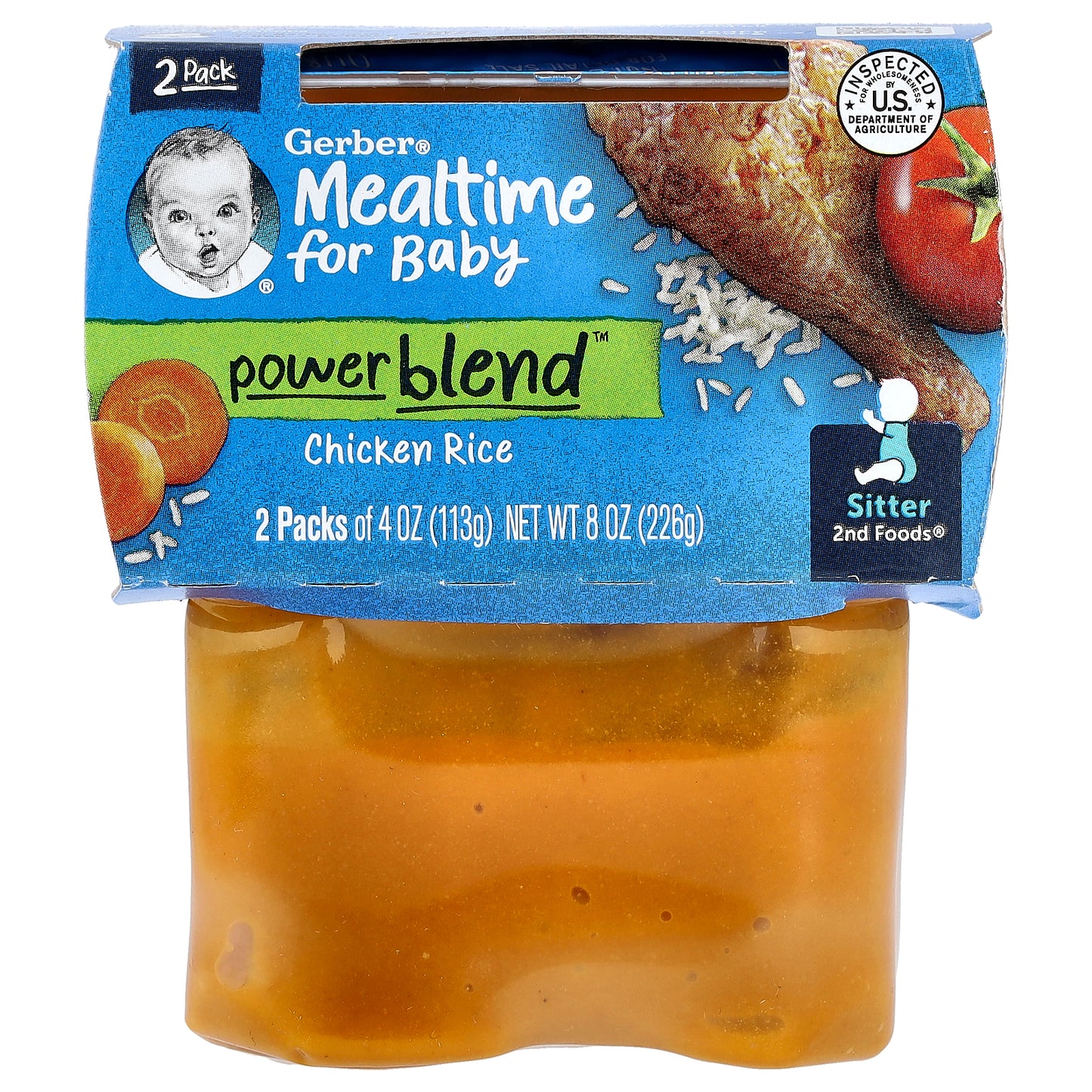 Gerber, Mealtime for Baby, Power Blend™, 2nd Foods®, Chicken Rice, 2 Pack, 4 oz (113 g) Each